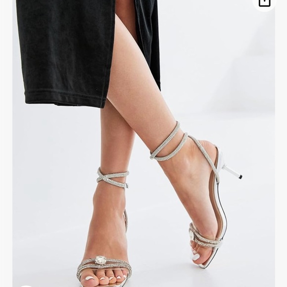 Women’s Rhinestone Strappy Clear Heel Square Toe Shoes Size 8 - Picture 2 of 5